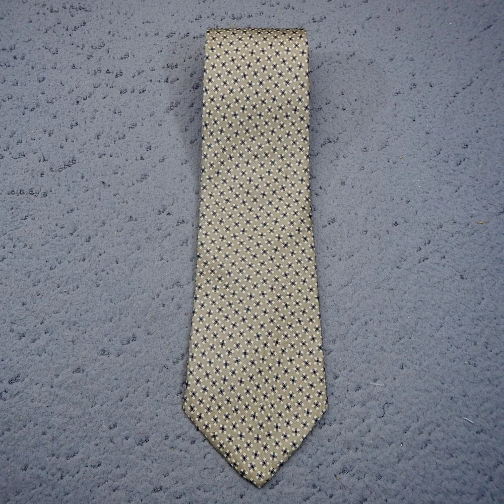 Polo Ralph Lauren Tie Beige Geometric Foulard Silk Necktie Classic Hand Finished